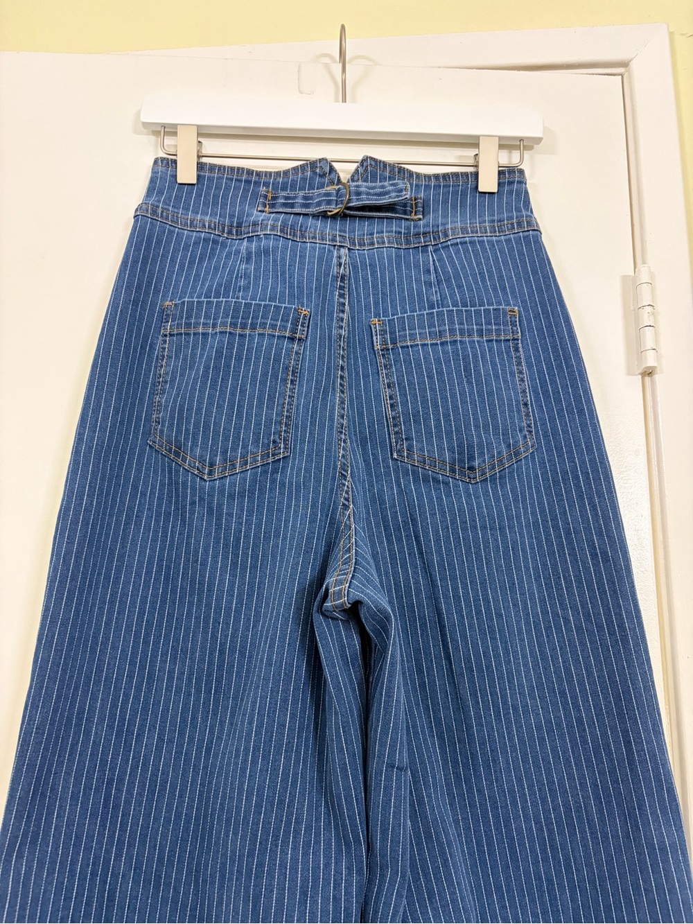 NWT House of Harlow 1960 Pinstripe Denim Vest Wide Leg Jeans Matching Set Size 6 - Picture 11 of 15